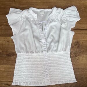 Anthropologie Maeve V-Neck Fitted Waist Short Sleeve Top Size M